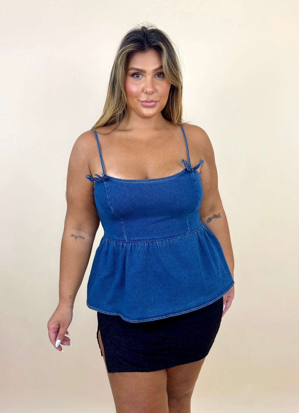 Stretchy Denim Peplum Top