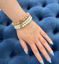 Load image into Gallery viewer, White &amp; Gold Beaded Bracelet (3 Piece Set)
