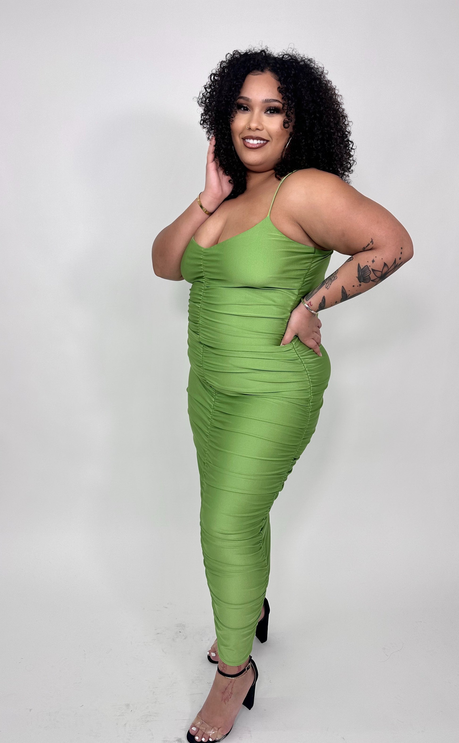 ‘Gia’ Stretchy Rouched Tight Dress (2 colors)