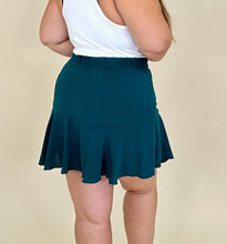 Load image into Gallery viewer, Dark Green Tie Belted Skirt w/shorts
