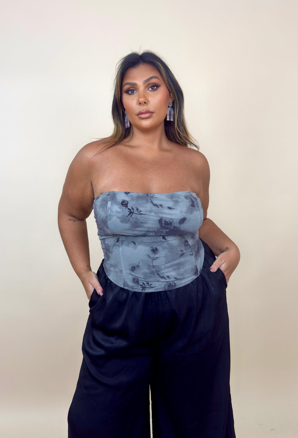 Grey Rose Stretch Boned Corset Top