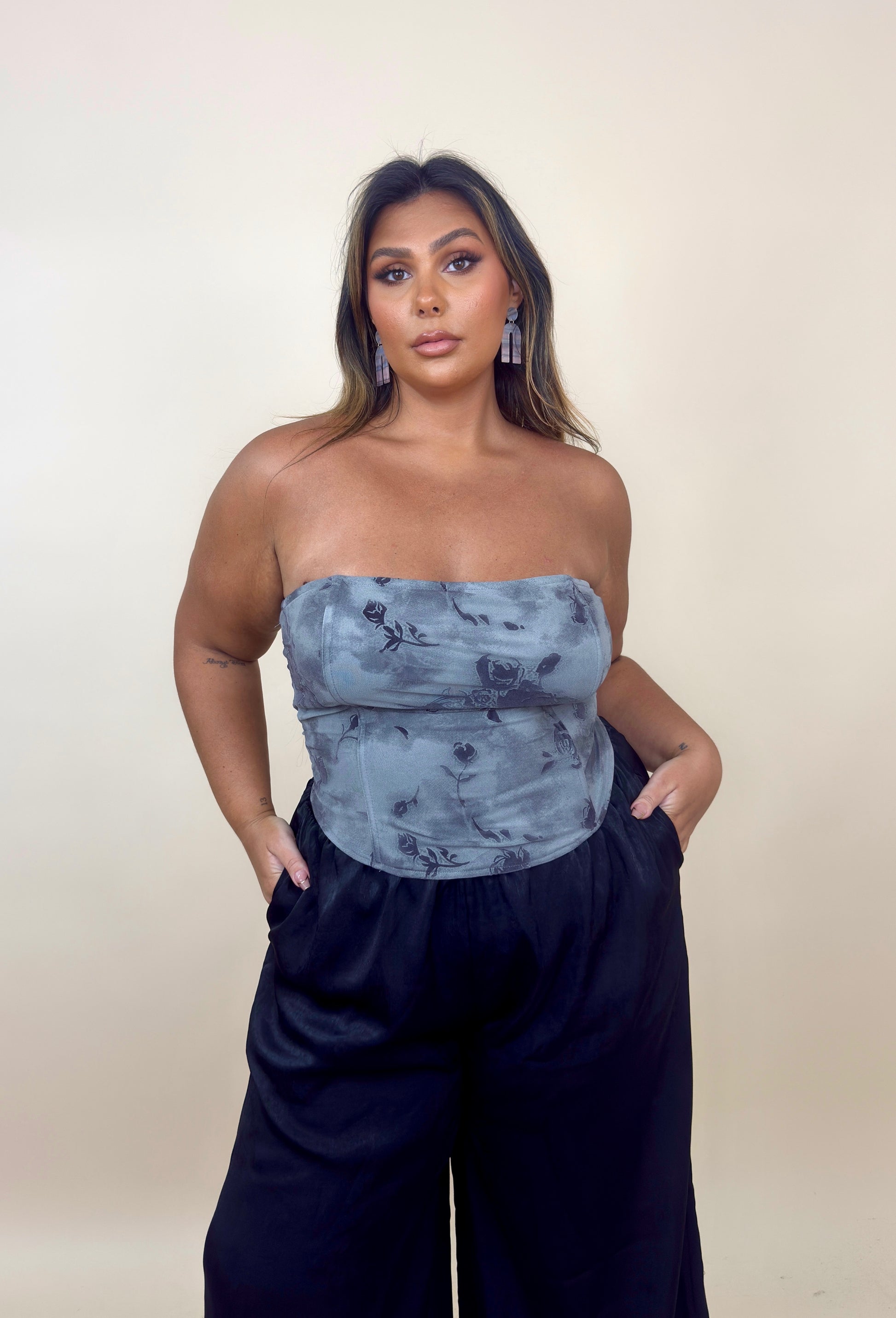 Grey Rose Stretch Boned Corset Top