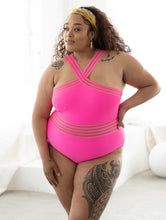 Load image into Gallery viewer, Neon Pink Crossed One Piece Swimsuit
