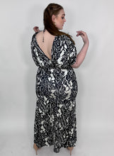 Load image into Gallery viewer, Long Black &amp; White Printed Evening Dress
