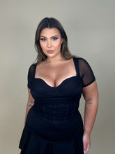 Load image into Gallery viewer, Cowl Corset Mesh Short Sleeve Top
