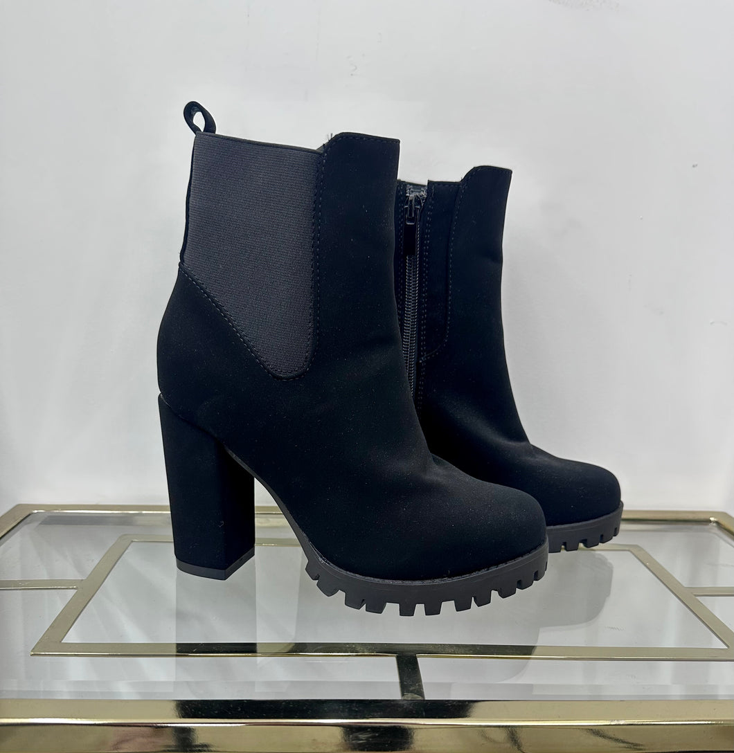 Black Stretch Ankle Heeled Boots