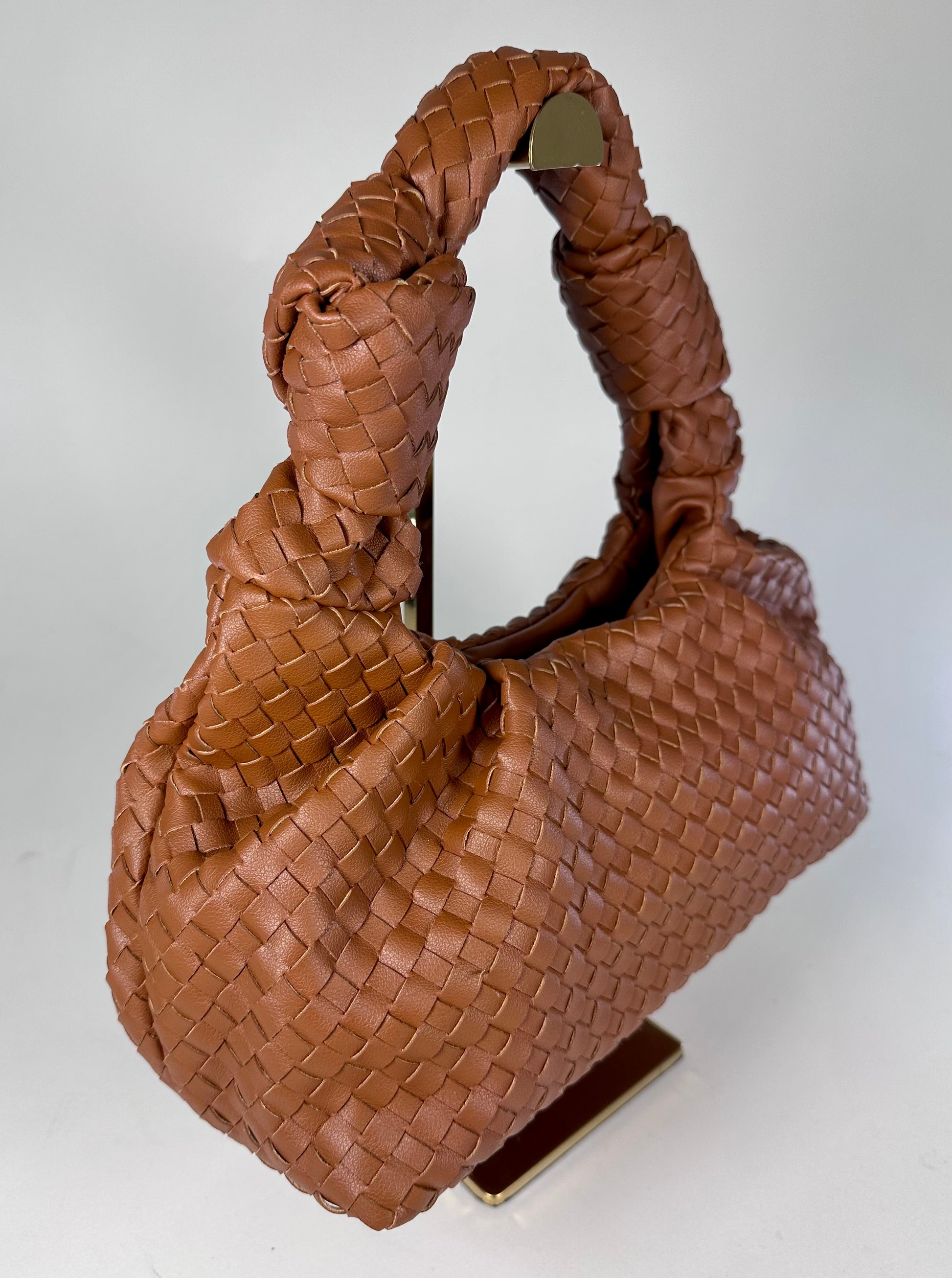 ‘Kris’ Brown Wefted Knot Handle Bag