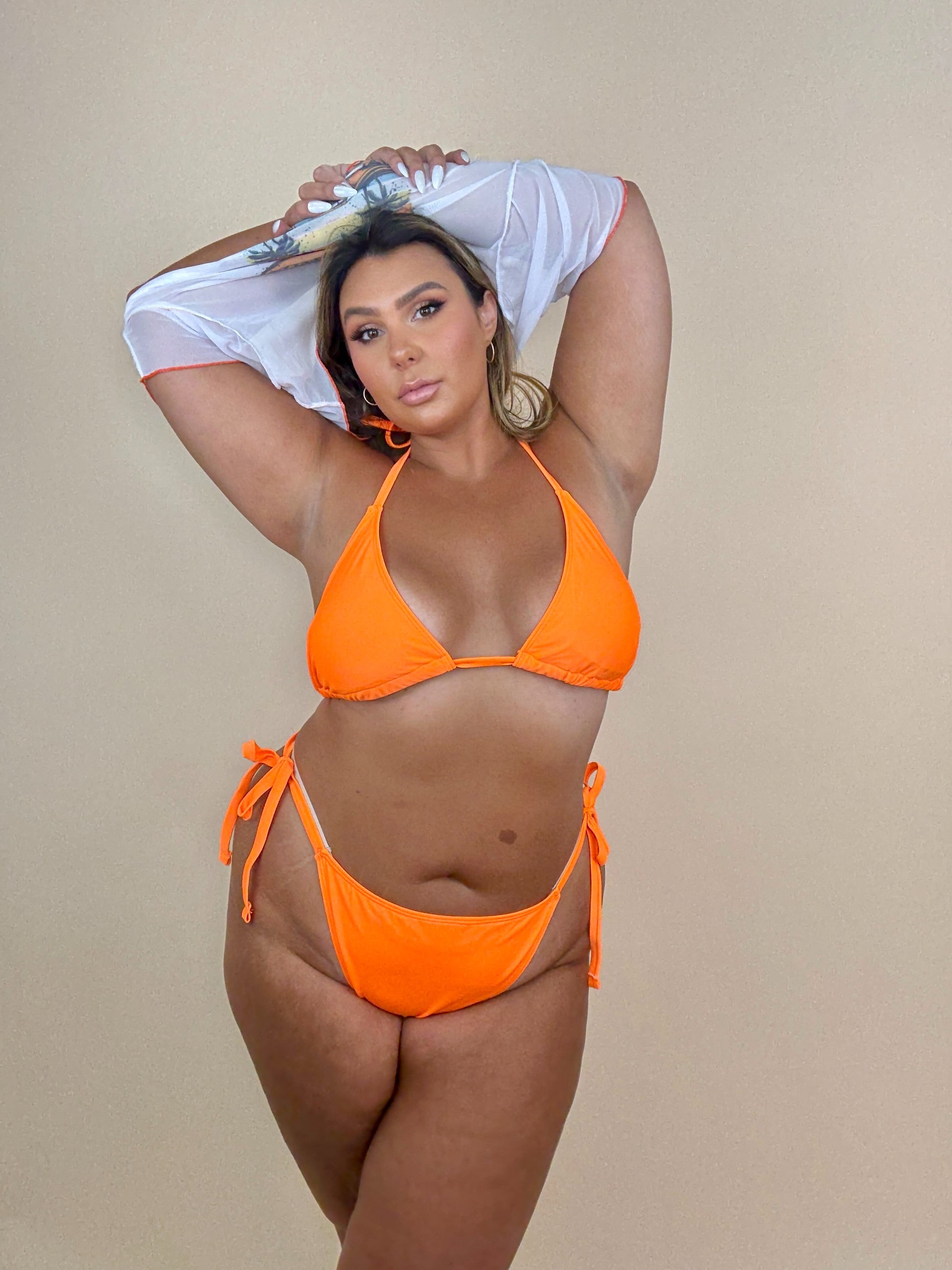 3 Piece Orange String Bikini Swimsuit