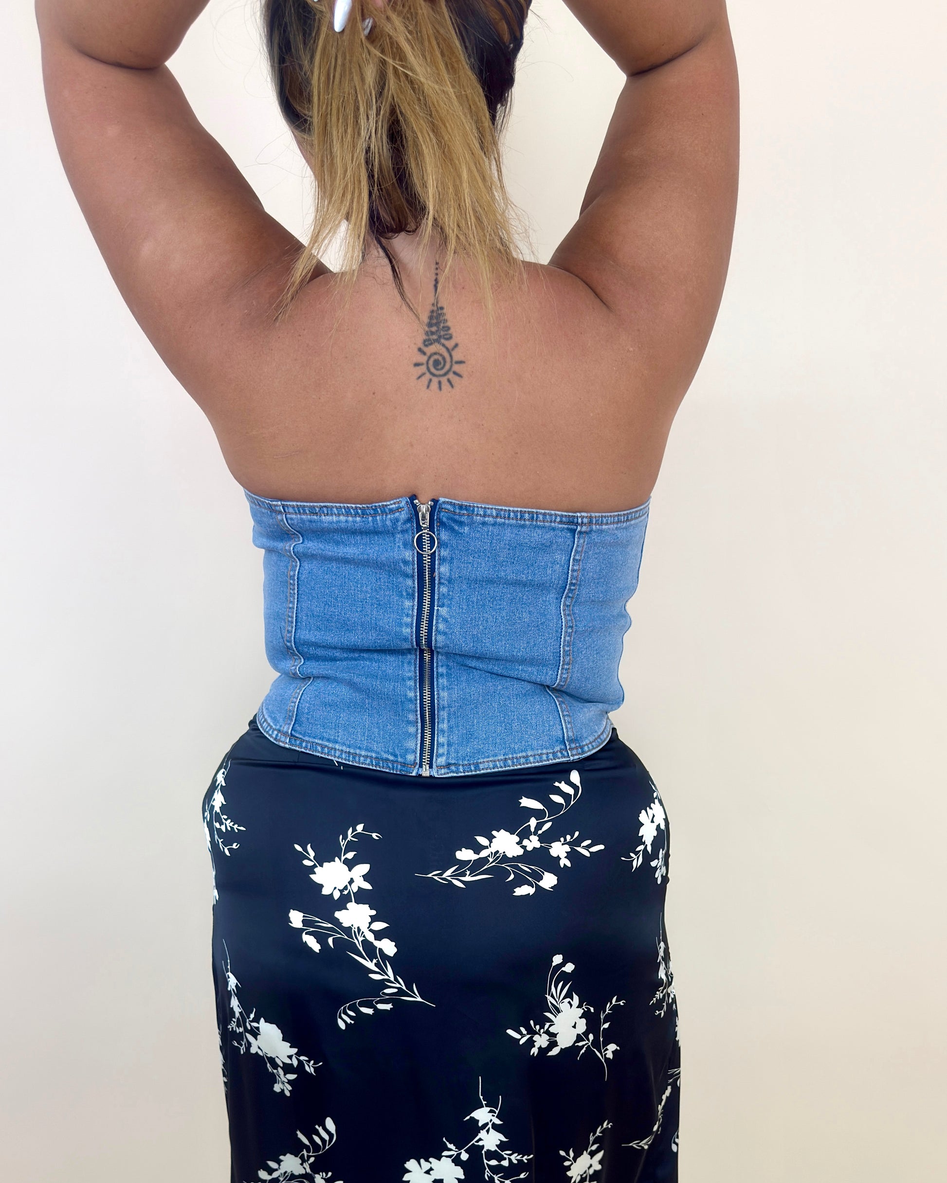 Denim Zip Up Tube Top