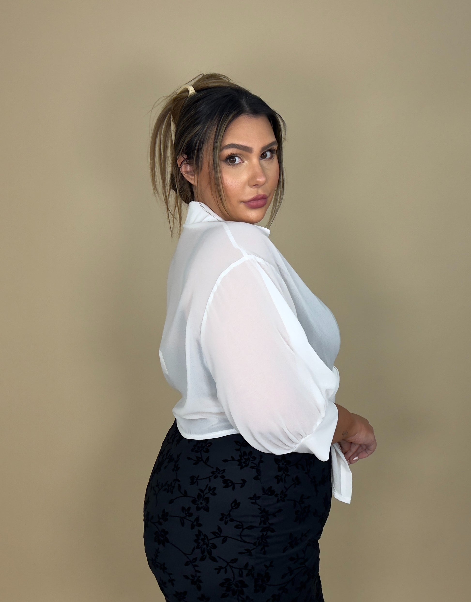 Tied Button Up Sheer Shrug Cover up Top (2 colors)
