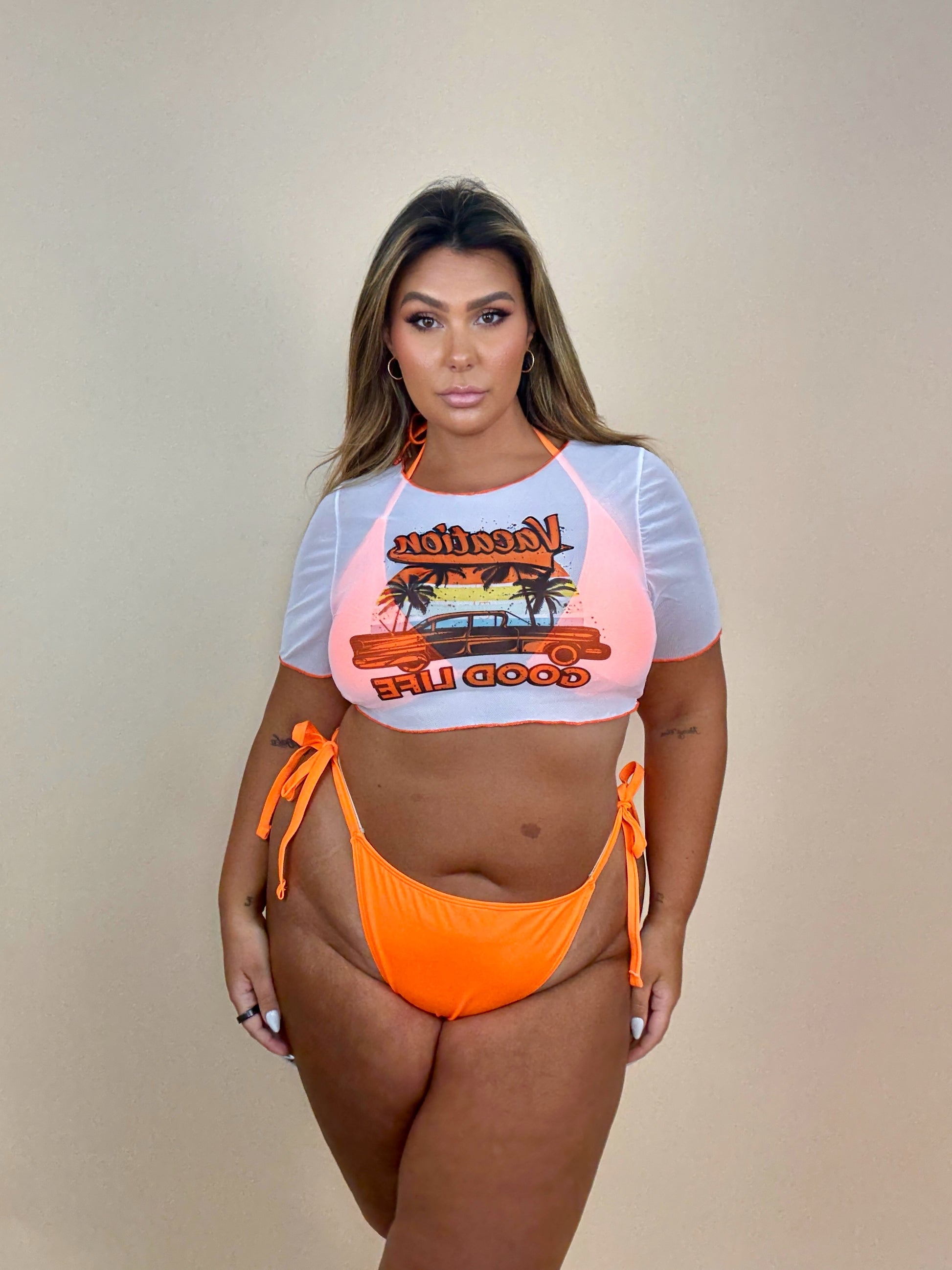 3 Piece Orange String Bikini Swimsuit