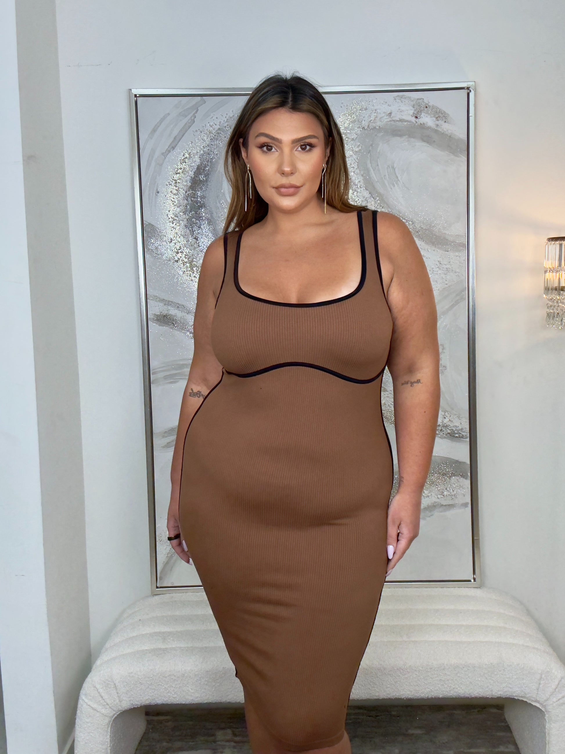 lined bodycon dress Black Lined Mesh Knotted Bodycon Dress