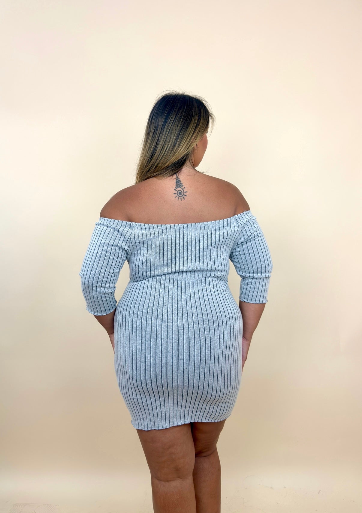Off Shoulder Stripped Button Dress