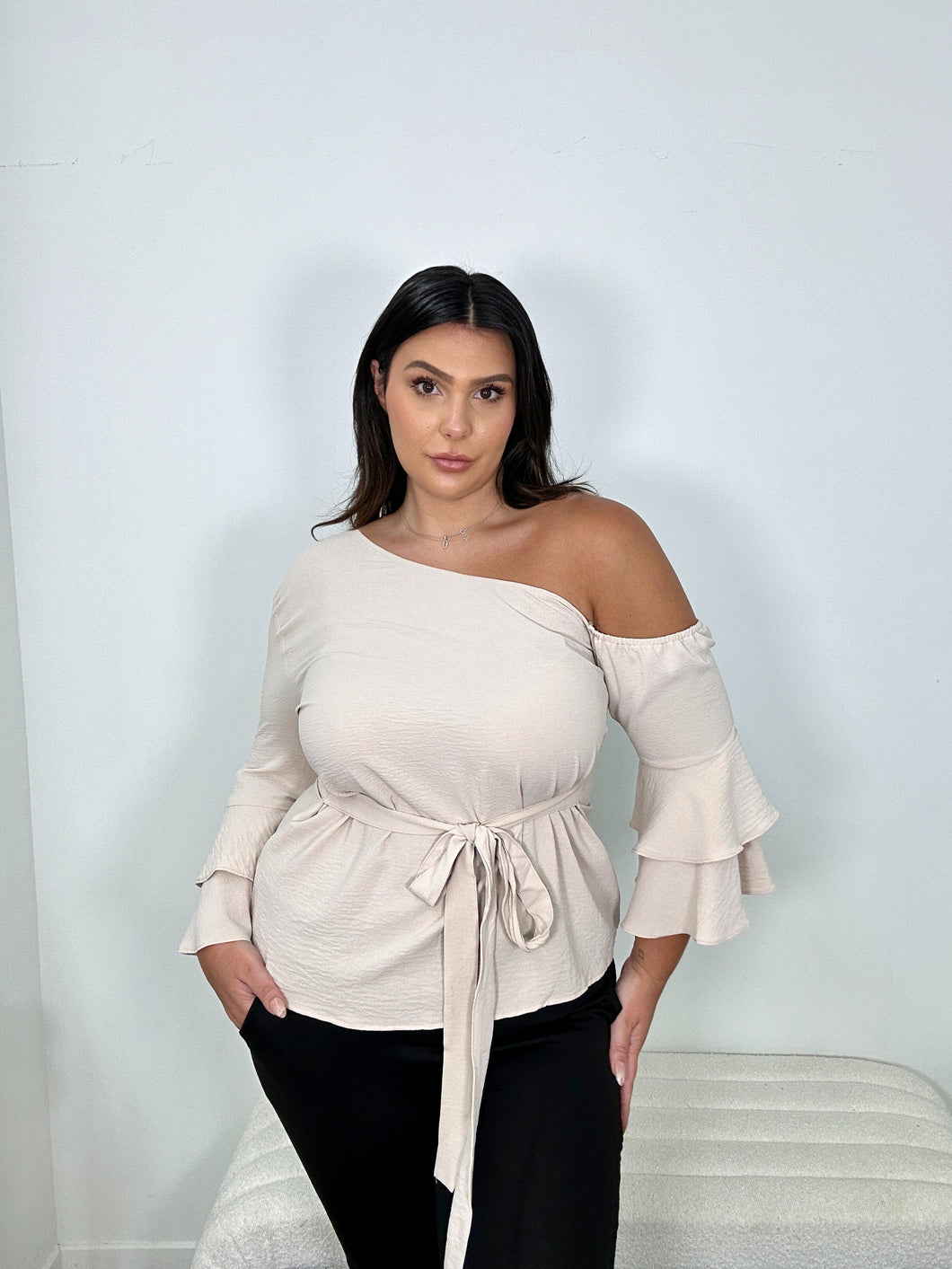 Light Beige Off Shoulder Top