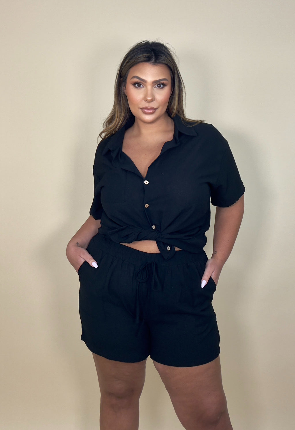 Button up Shorts Set (2 colors)