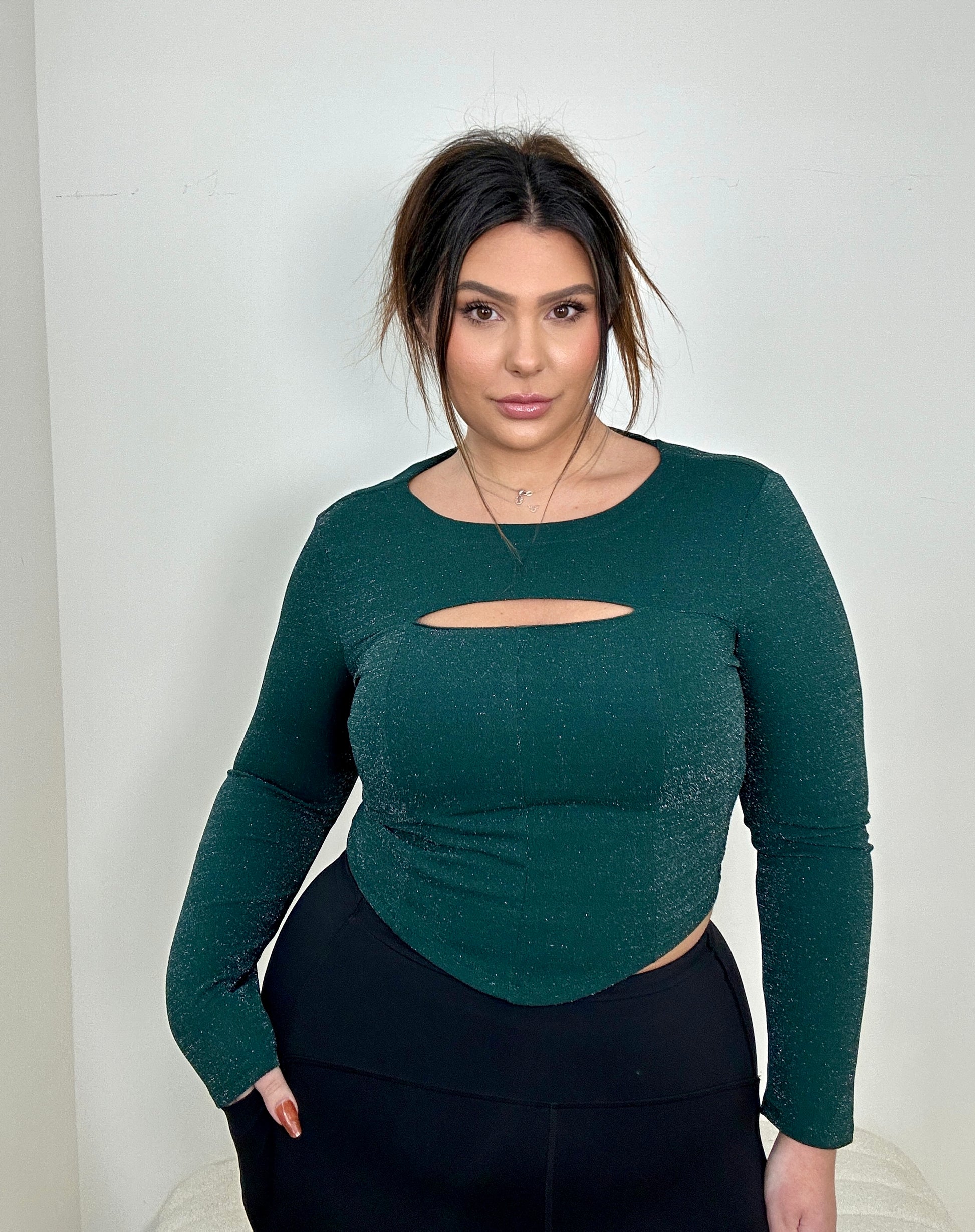 Cut Out Sparkle Green Top
