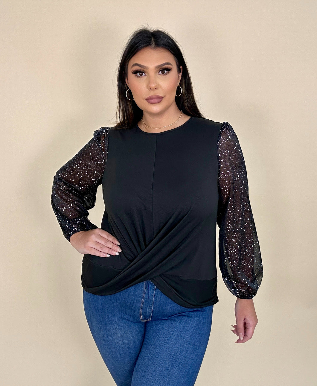 Sheer Shimmer Long Sleeve Top