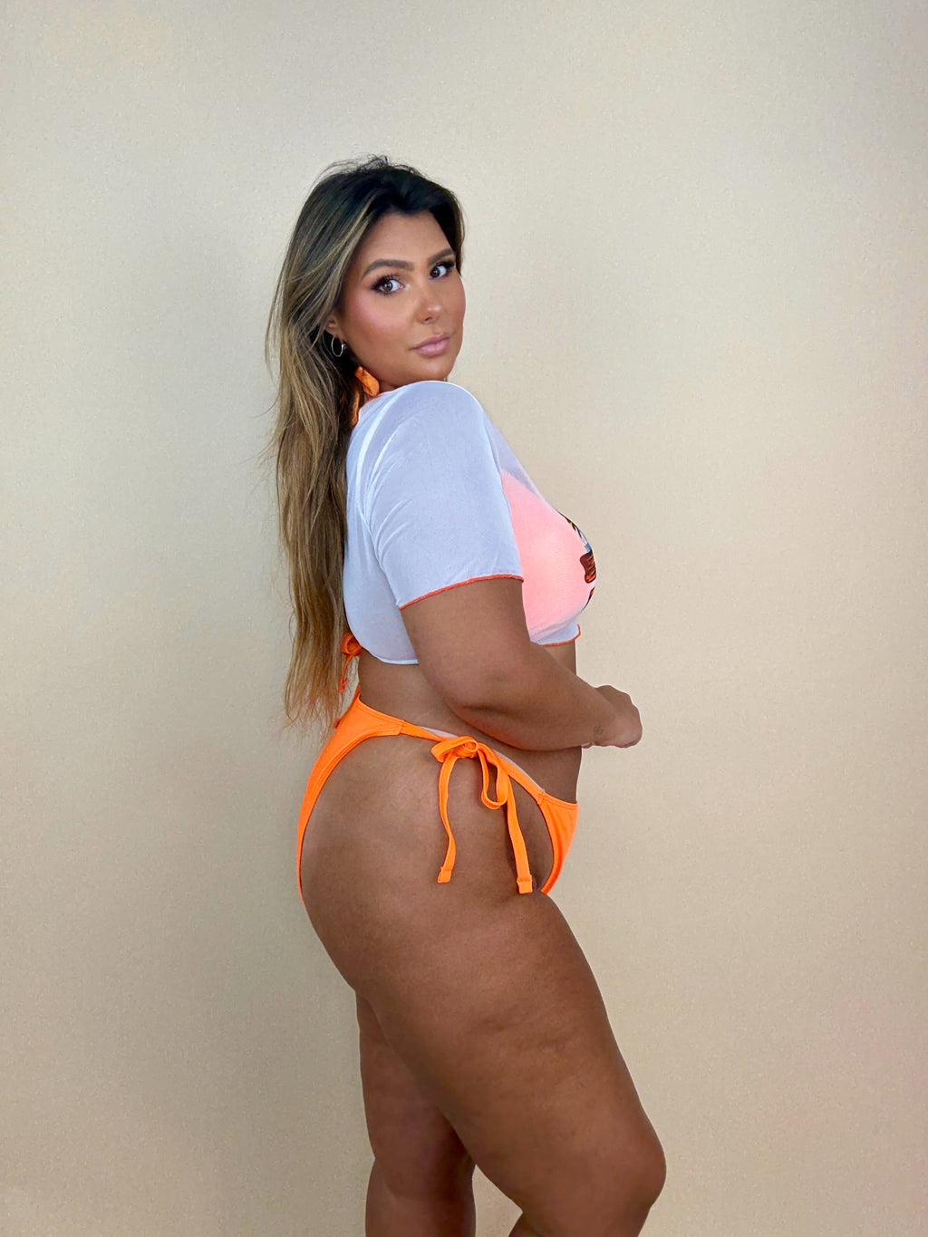 3 Piece Orange String Bikini Swimsuit