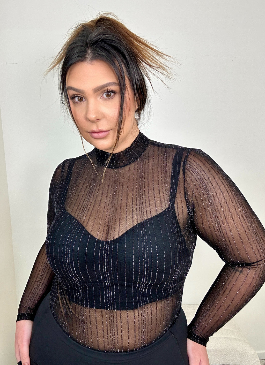 Sheer glitter bodysuit top