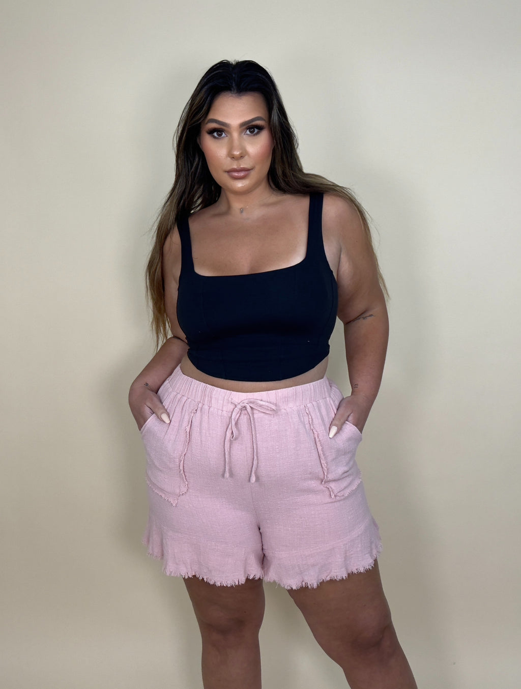 Light Pink Patch Pocket Loose Shorts