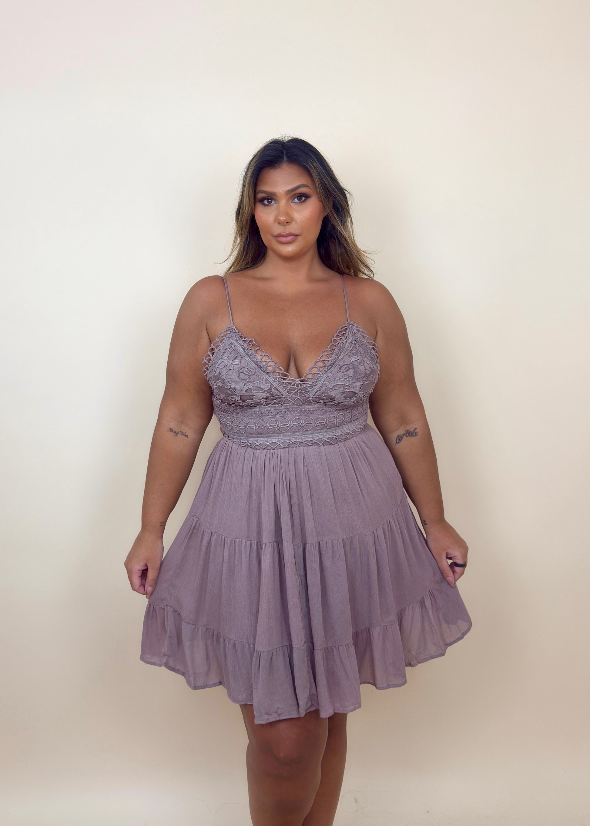 Mauve Lace Tie Back Dress Qurves Boutique Mauve Lace Tie Back Dress Qurves Boutique