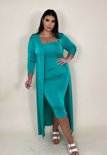 Load image into Gallery viewer, Teal Tube Bodycon Dress &amp; Cardigan Set
