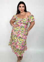 Load image into Gallery viewer, Pink &amp; Green Floral Puffy Sleeve Dress
