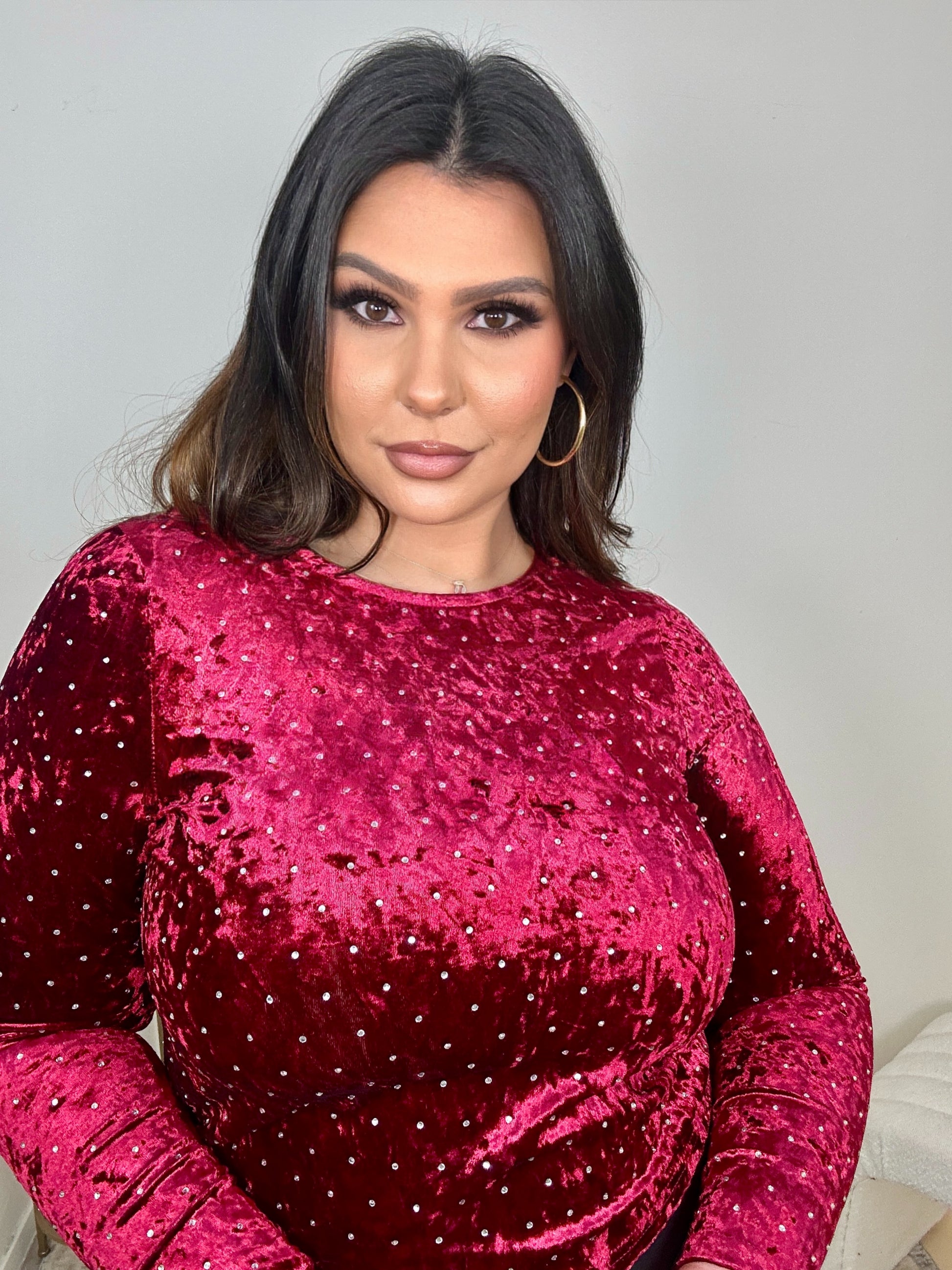Rhinestoned Crushed Velvet Top