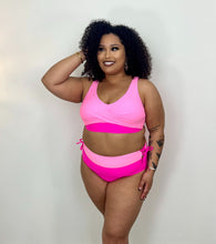 Load image into Gallery viewer, 2 Tone Hot Pink High waisted 2 Piece Swimsuit
