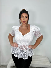 Load image into Gallery viewer, White Lace Peplum Top
