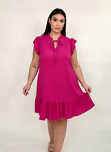 Load image into Gallery viewer, Ruffle Sleeve Bow Flowy Shift Dress
