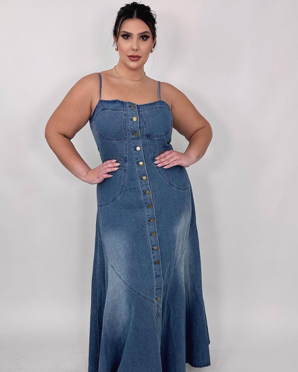 Long Denim Button Dress (3x)