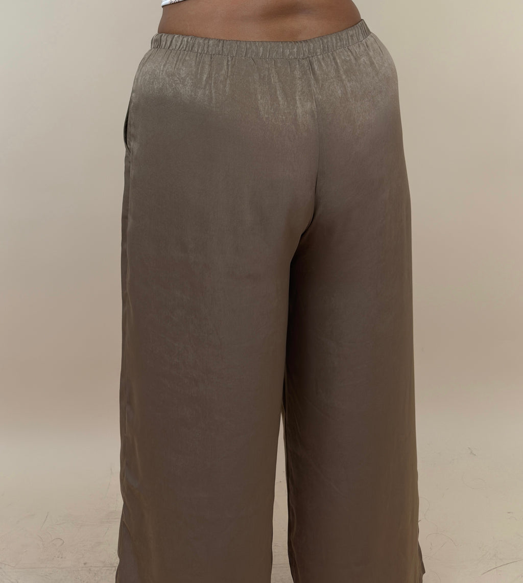 Beige Silky Sheen Wide Leg Pant
