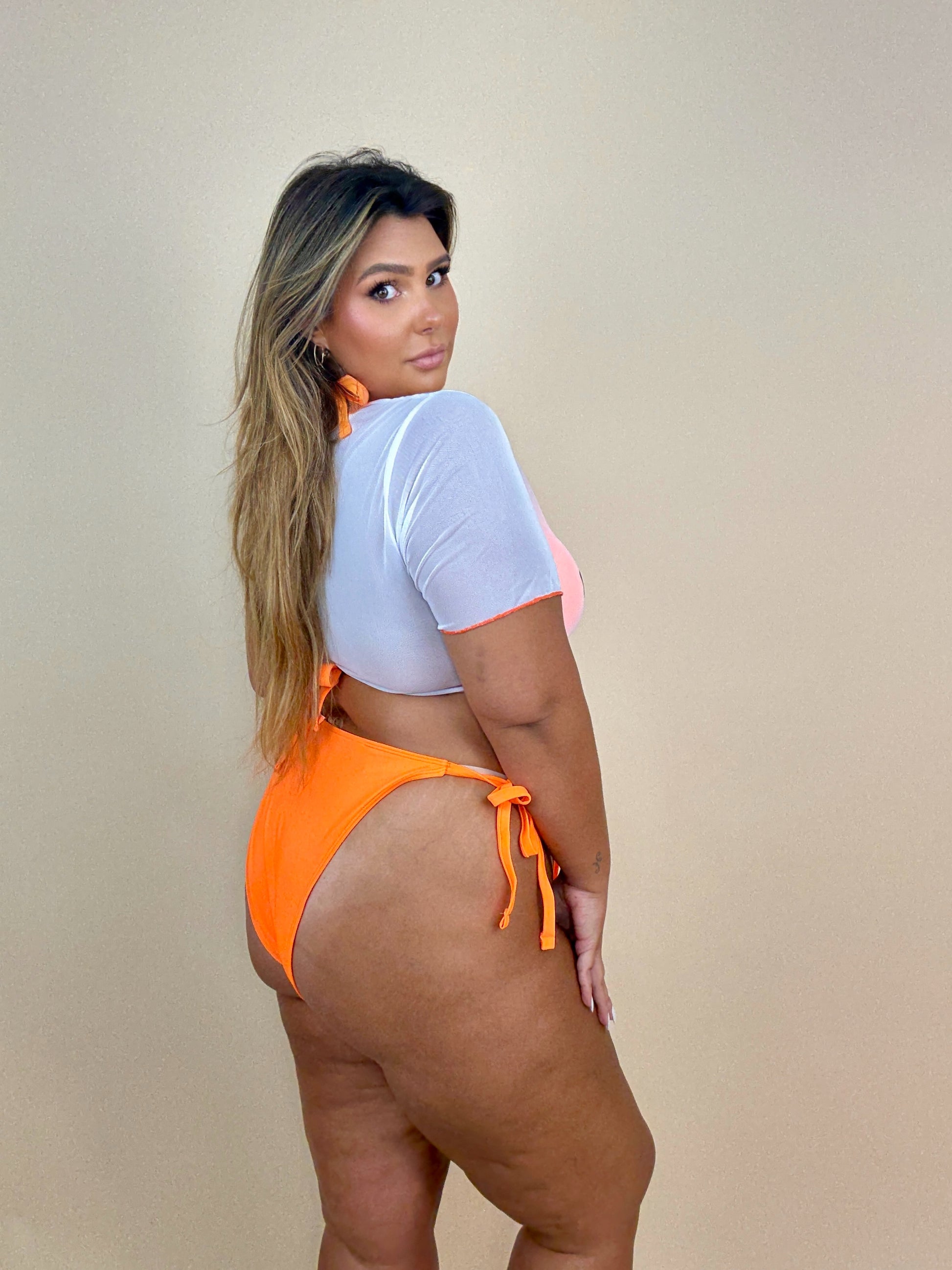 3 Piece Orange String Bikini Swimsuit