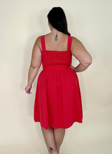 Load image into Gallery viewer, Red Belted Cotton Dress
