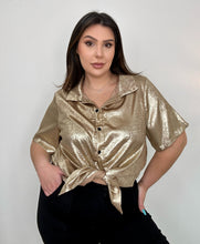 Load image into Gallery viewer, Metallic Gold Button Up Top
