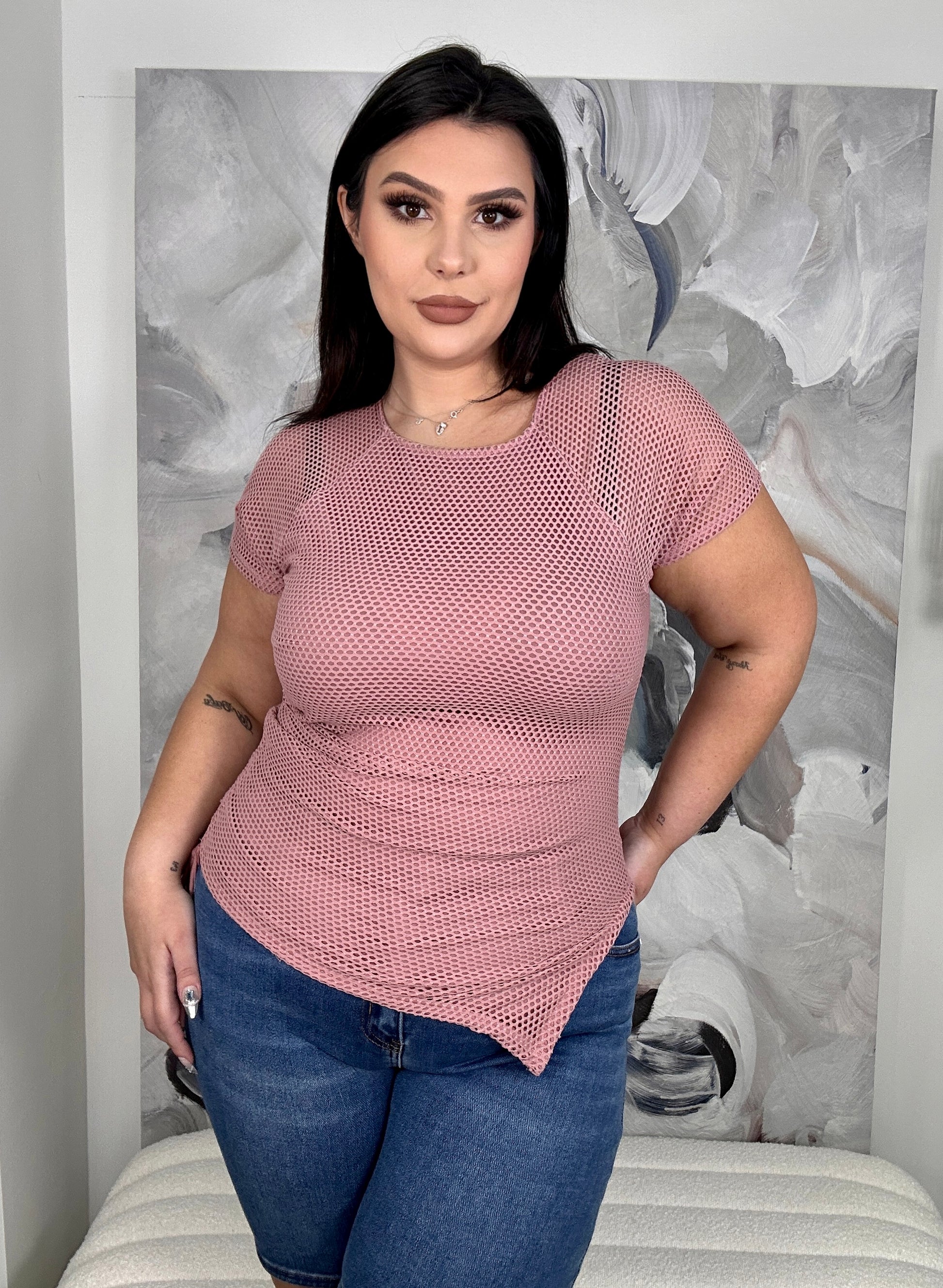 ‘Halle’ Mesh Asymmetrical Side Tie Top (2 color)