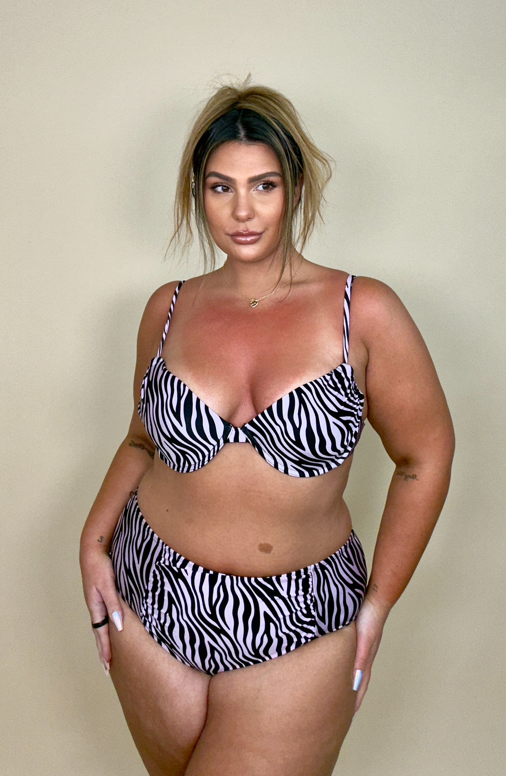Purple zebra print 2 piece swimsuit