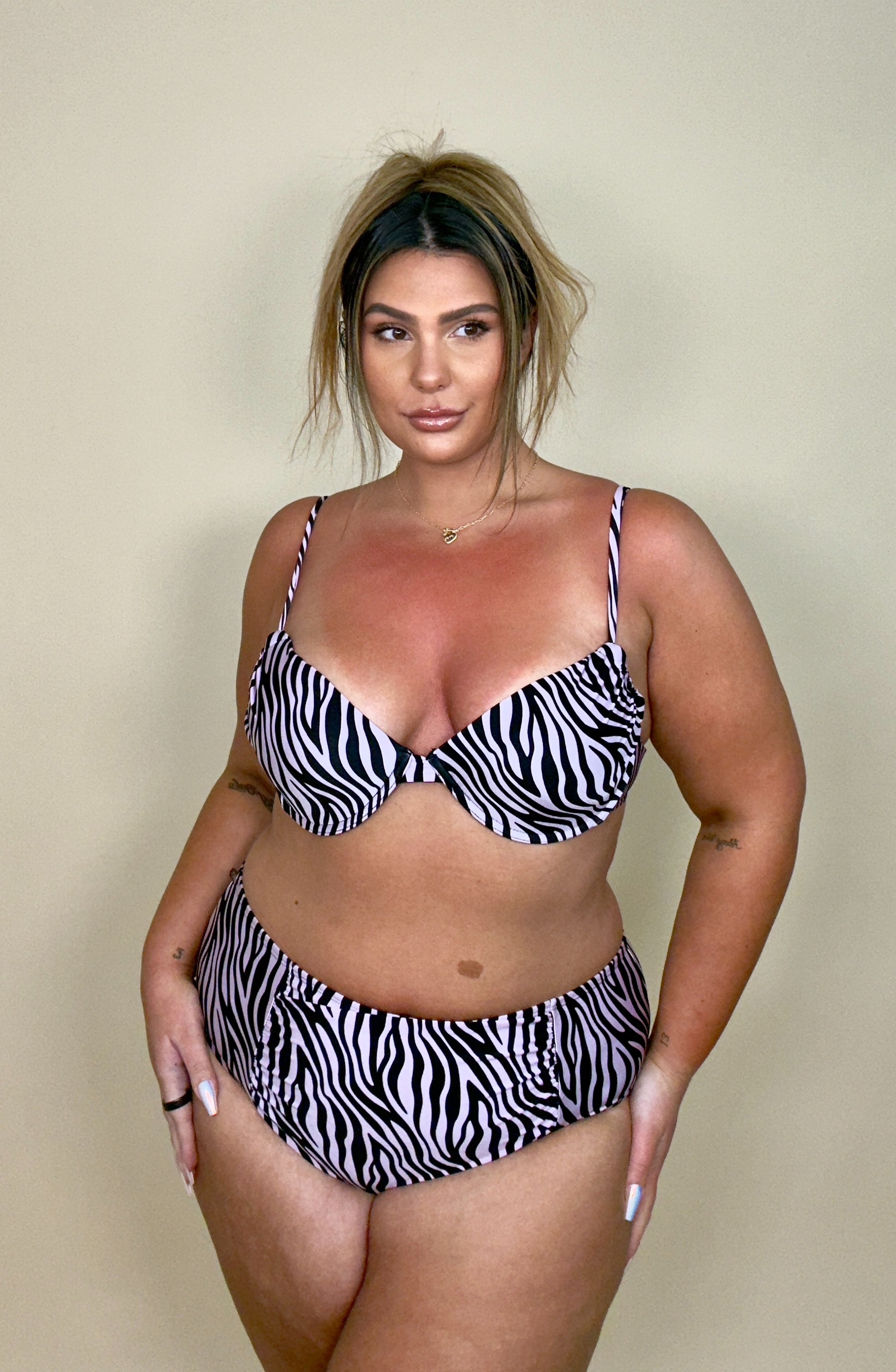 Purple zebra print 2 piece swimsuit