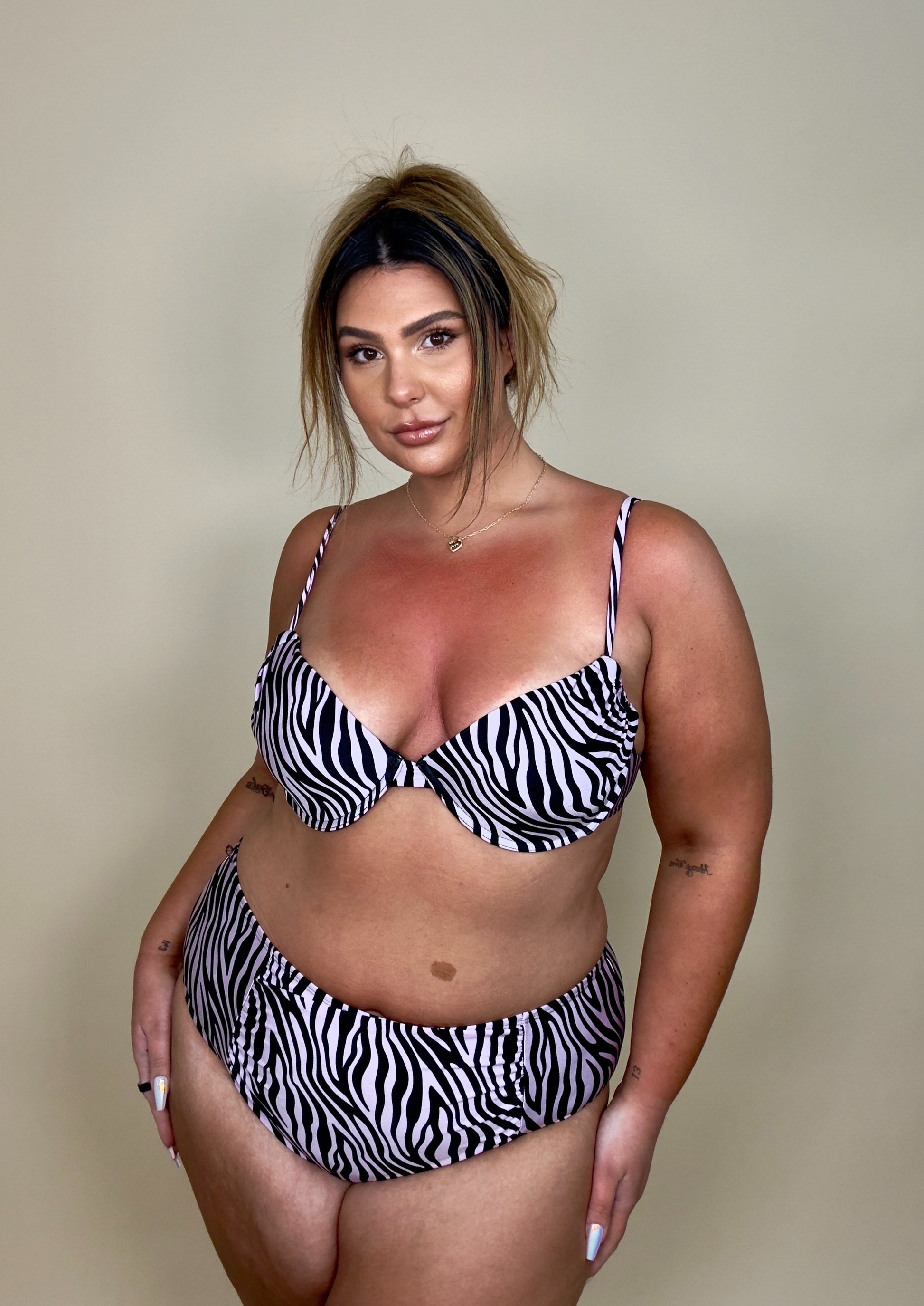 Purple zebra print 2 piece swimsuit