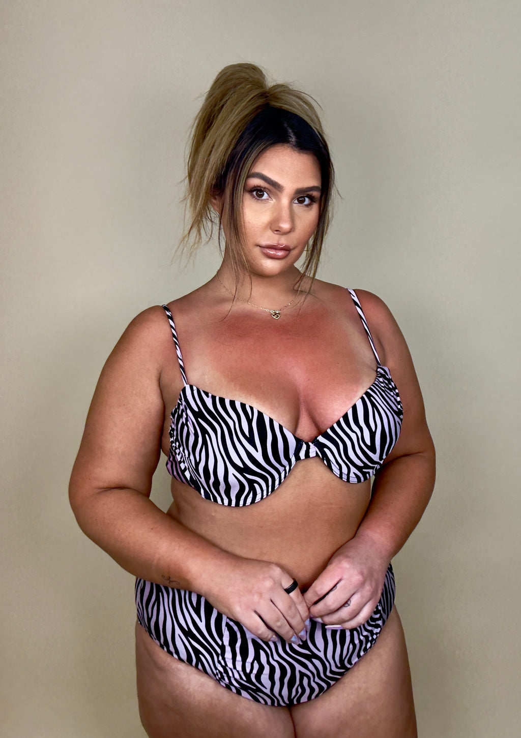 Purple zebra print 2 piece swimsuit