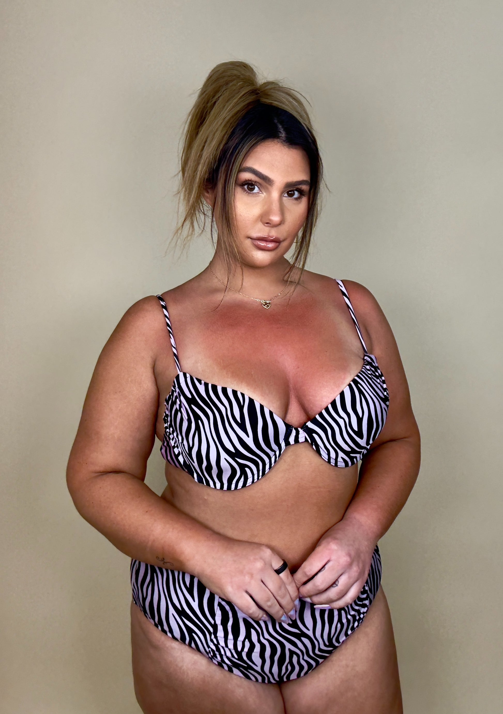 Purple zebra print 2 piece swimsuit