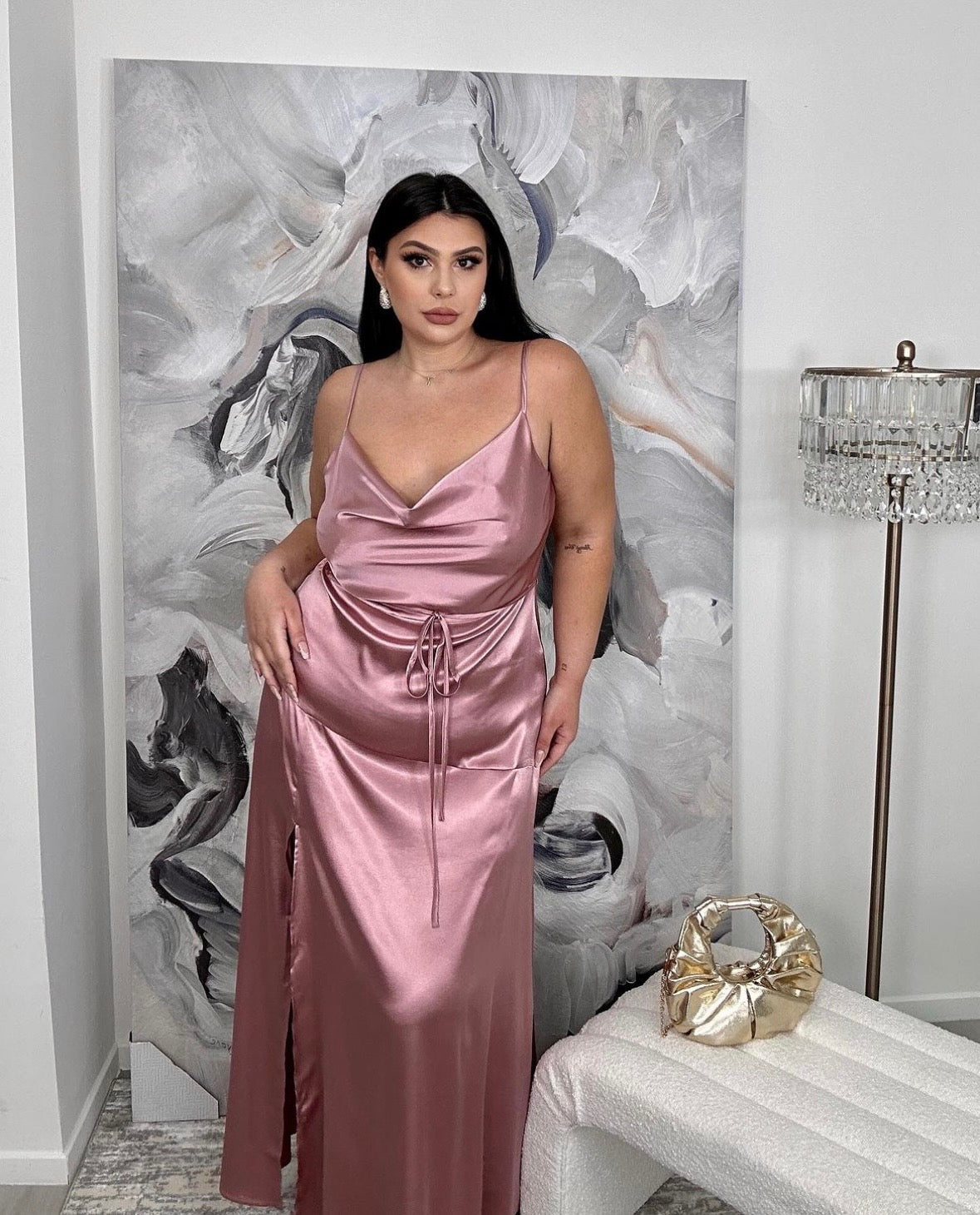'Claire' Long Satin Slit Dress 'Claire' Long Satin Slit Dress
