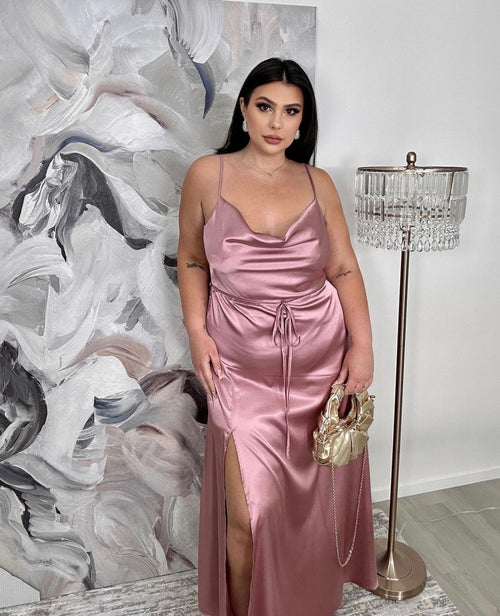 'Claire' Long Satin Slit Dress