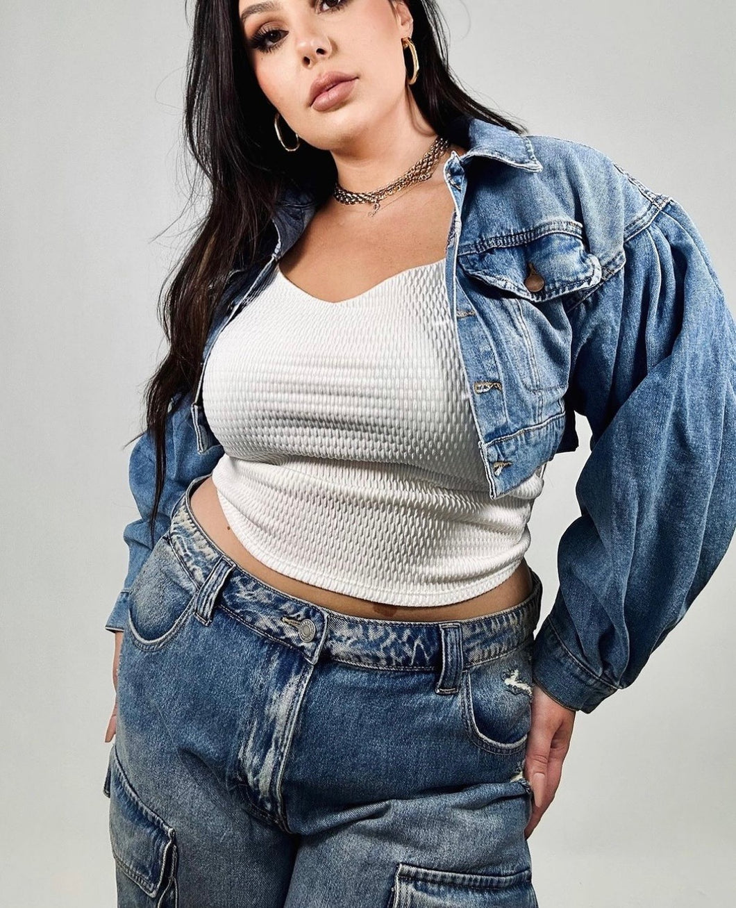 'Jessie' Cropped Jean Jacket Shrug