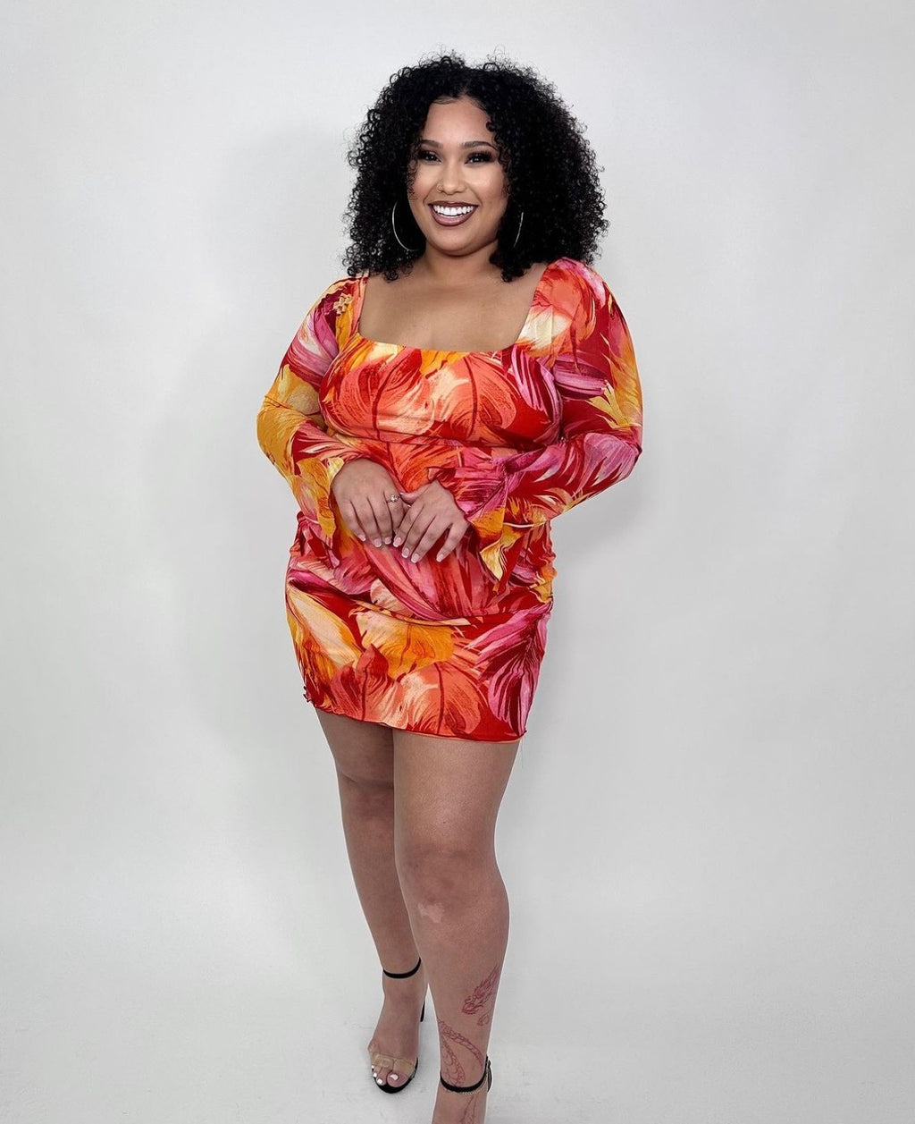'Kena' Sheer Long Sleeve Floral Dress