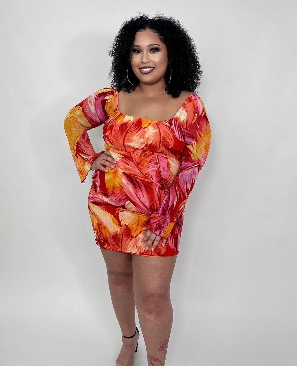 'Kena' Sheer Long Sleeve Floral Dress