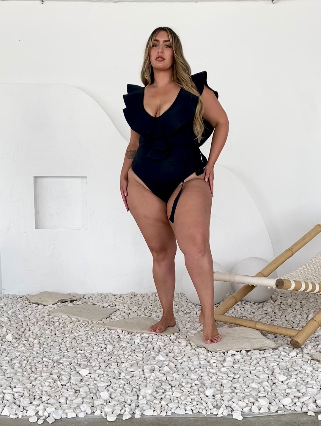 Ruffled Open Back Side Tie One Piece Swimsuit