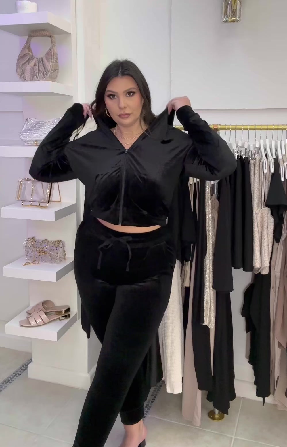 Velour Tracksuit zip-up Hoodie & Pants Set (2 colors)